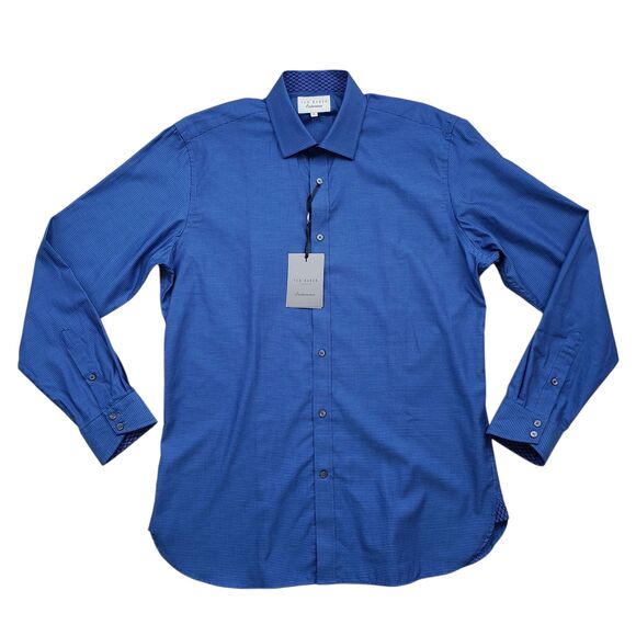 NWT Ted Baker Endurance Dress Shirt Mens 16 34/35 Blue Shot Gingham Long Sleeve - Picture 2 of 9